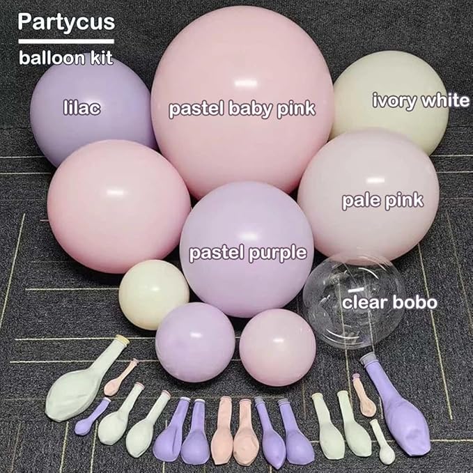 Pastel Pink Purple Balloon Arch Double Stuffed, Light Pink Lavender Lilac Ivory Balloon Garland Kit with Bobo Latex for Baby Shower Bridal Wedding Princess Birthday Valentines Party Decoration