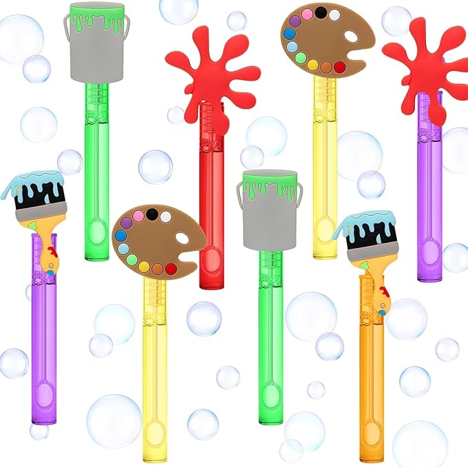 AFZMON 25 Art Painting Party Favors Bubble Wands for Kids, Sip and Paint Brushes Mini Bubbles Wand Toys, Welcome Back to School Theme Party Supplies Goodie Gift Bag Stuffers Pinata Classroom Prizes