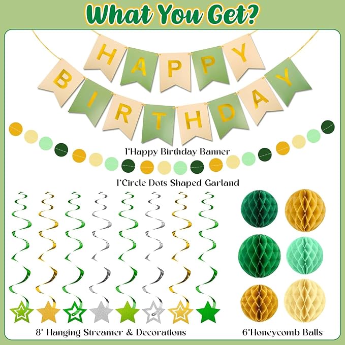 Birthday Decorations, Happy Birthday Banner with Honeycomb Balls, Swirls Set Happy Birthday Decorations Sign for Men Women Boys Girls Birthday Party Supplies Kit for Indoor Outdoor