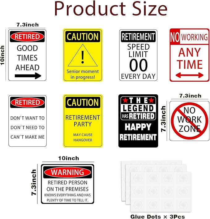 9Pcs Retirement Party Decorations Signs Table Centerpieces Funny Retirement Gifts for Women & Men Picture Props Door Windows Wall Decor Retirement Party
