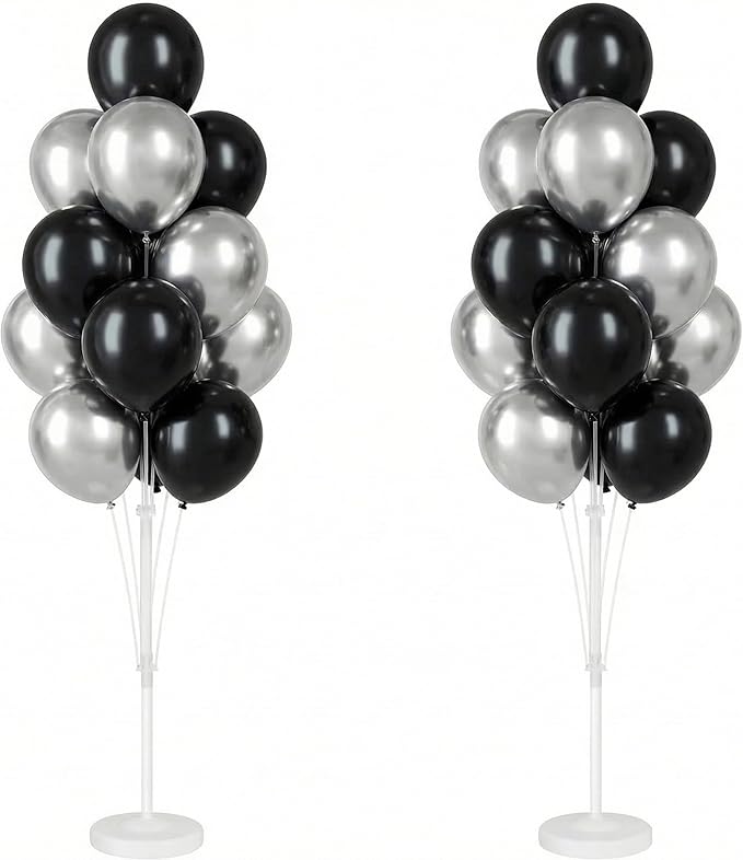 Balloon Column Kit for Floor-Balloon Columns with Stand, Base and Pole,Balloon Tower Backdrop Decoration for Wedding, Baby Shower, Birthday Party, or Bachelorette Parties (BLACK SILVER)