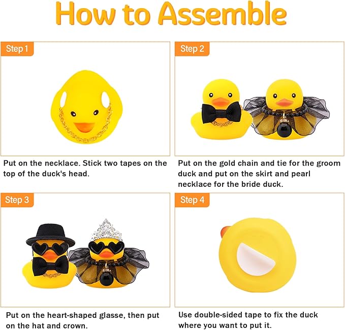 wonuu Pair Set of 2 Bride and Groom Rubber Ducks for Wedding Favors, Party Favors, Ceremony Gift Set, Marriage Souvenir, Marry Blessings, Aniversary Present, Black Dress&Soft Top Hat