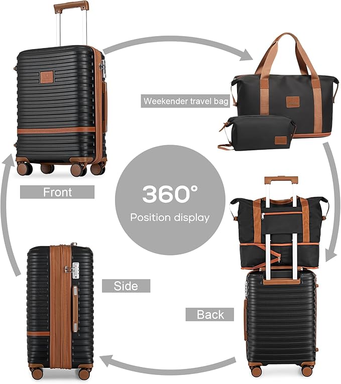Joyway 24 Inch Checked Luggage, Expandable Suitcase with Spinner Wheel, 3 Piece Hard Shell Luggage Set with TSA Lock(Black)