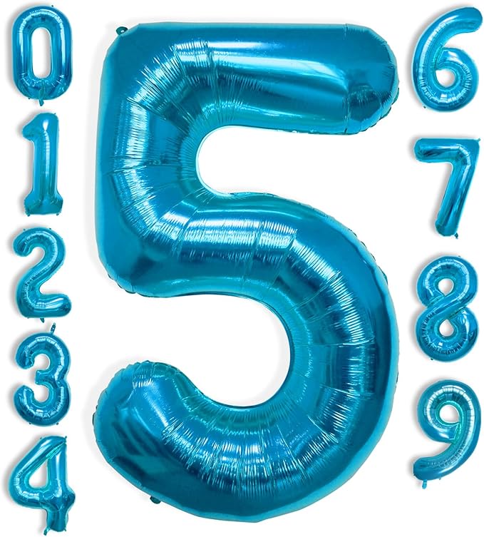 40 Inch Large Blue Number Celebration and Decoration Balloon for Birthday Parties, Graduations, Anniversaries, Weddings, Photo Shoots, Special Events - Helium Foil Mylar (Blue Number 5)