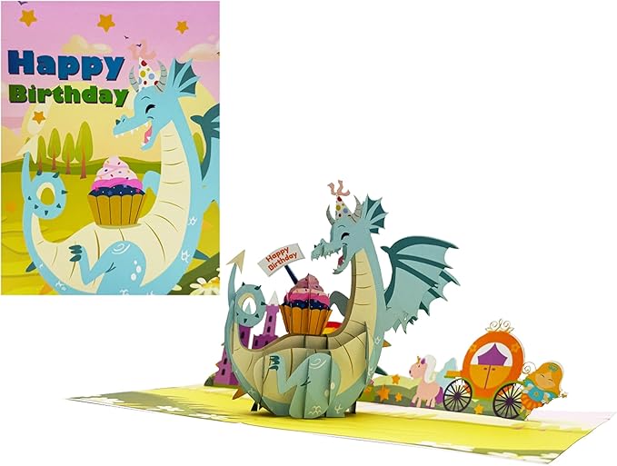 Happy Birthday Cute Dragon Pop-Up Card | Adorable 3D Popup Design for Kids & Adults | Perfect Birthday Greeting Card for Parties, Celebrations & Special Moments | Unique 3D Birthday Pop Up Card Gift