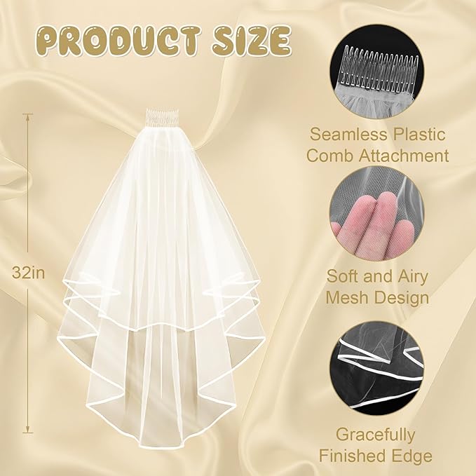 Gold Bride to Be Sash & White Wedding Veil for Bachelorette Party, 2Pcs Bridal Veil and Sash Set for Women and Girls, Bach Party Favors Accessories for Bridal Showers Engagement Party Supplies