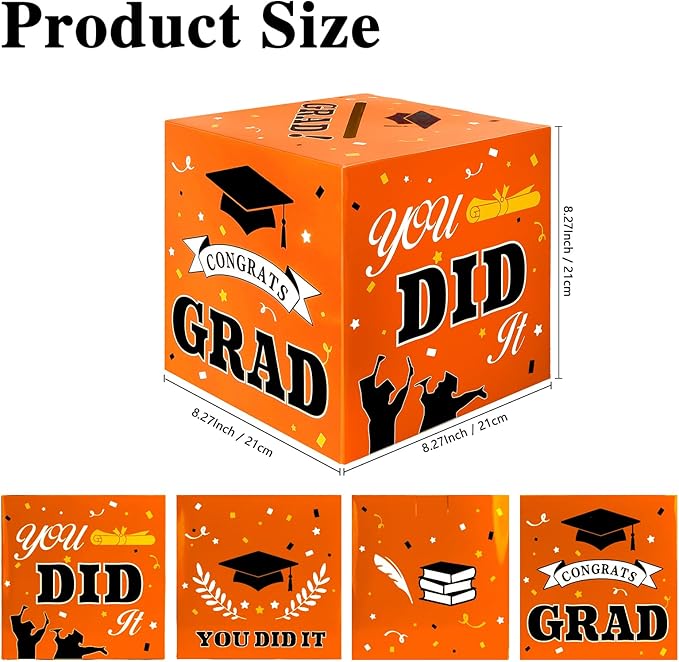 Graduation Card Box, Graduation Party Decorations 2025, Graduation Box, Graduation Card Holder, Foldable Cardboard Congrats Grad Card Gift Box for Graduation Party Supplies Party Favors Orange