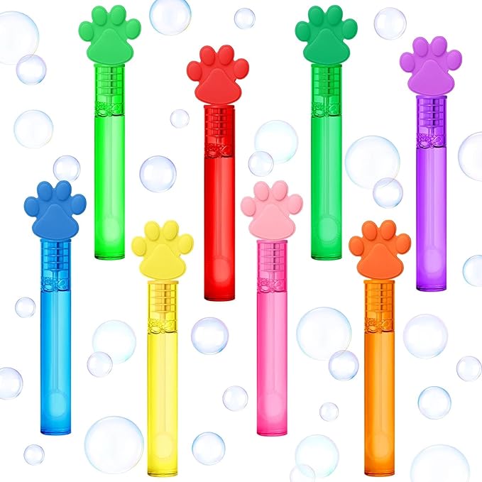 AFZMON 24Pcs Paw Party Favors Bubble Wands for Kids, Paw Print Mini Bubbles Wand for Pet Dog Puppy Pals Cat Birthday Party Supplies Goodie Gift Bag Stuffers Pinata Classroom Prizes
