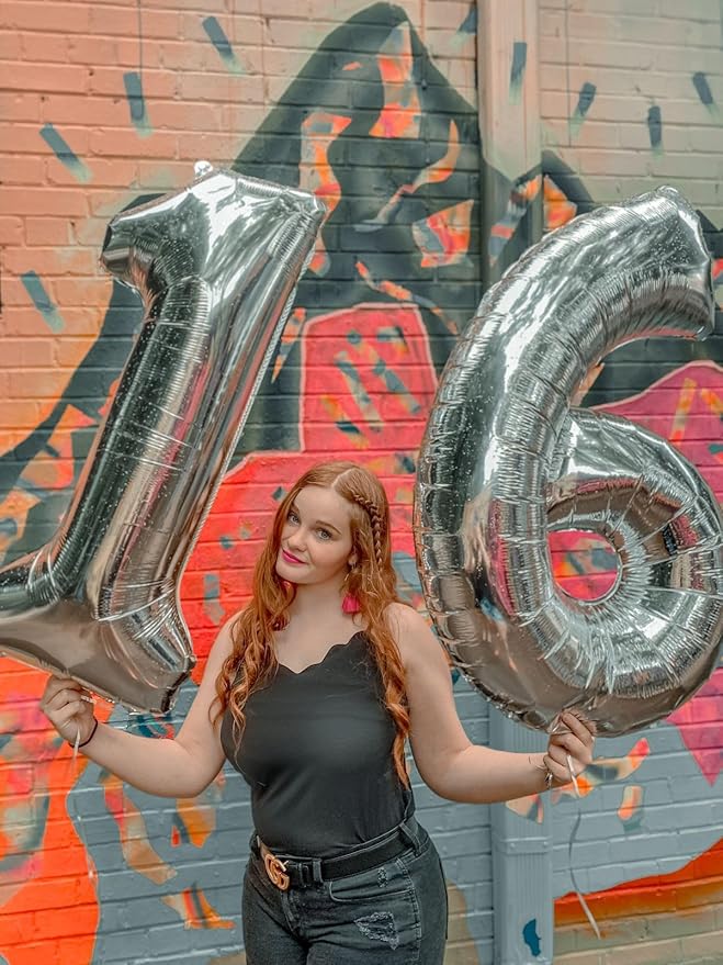 Numbers Balloon 6, 40 Inch Foil Big Balloon for Men And Women, Silver Balloons for 6, 16, 26, 60, 2026 Graduation, Birthday, Wedding Anniversary, Xmas, Party Supplies