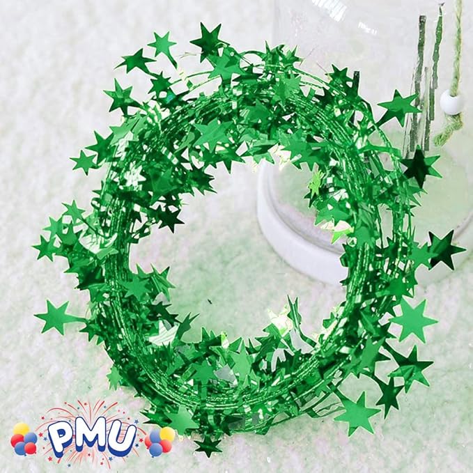 PMU 150 Ft Star Wire Shiny Garland Green - Halloween, Christmas Party, Wedding, Birthday, Festive Home Decoration Ornament Green (6pc-25Ft Each)