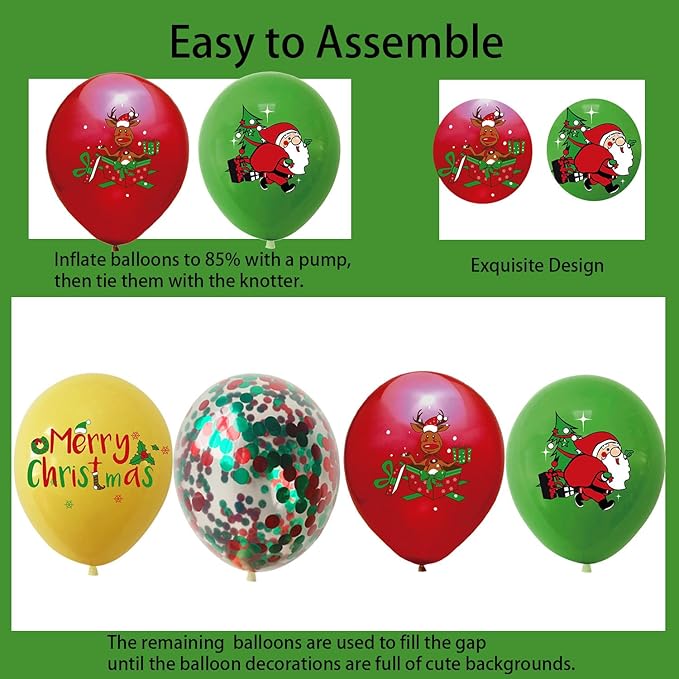 Christmas latex Balloons Merry Christmas Reindeer Santa Claus Red Green Confetti Balloons for Xmas New Year Theme Birthday Party Supplies 12Pcs