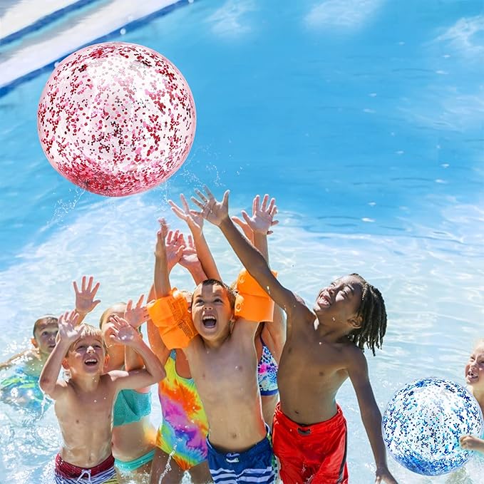 12 Pack Inflatable Beach Balls Bulk - 16" Glitter Pool Toys Balls for Summer Beach Pool Party, Swimming Pool Game Water Beach Toys Party Favor Summer Luau Decoration Essential Blow Up Beach Ball