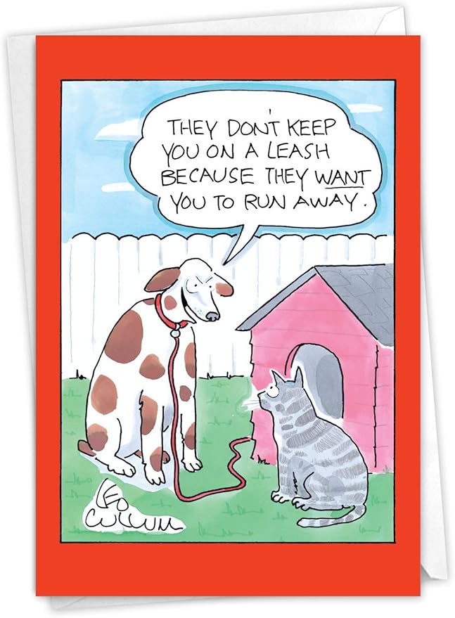 NobleWorks Funny Birthday Paper Card with 5 x 7 Inch Envelope (1 Card) Bday Cat Leash 5027