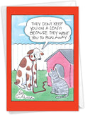 NobleWorks Funny Birthday Paper Card with 5 x 7 Inch Envelope (1 Card) Bday Cat Leash 5027
