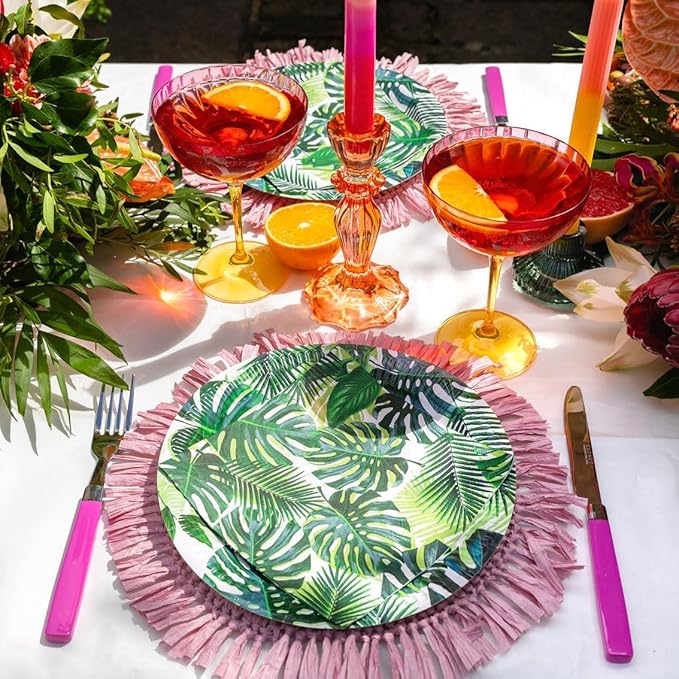 Talking Tables 240 x 3ply Tropical Cocktail Napkins Disposable Paper Palm Leaf Serviettes for Kid's Jungle Party, Hawaiian Theme, Luau, Summer, Picnic, Decoupage, Green, Party Supplies