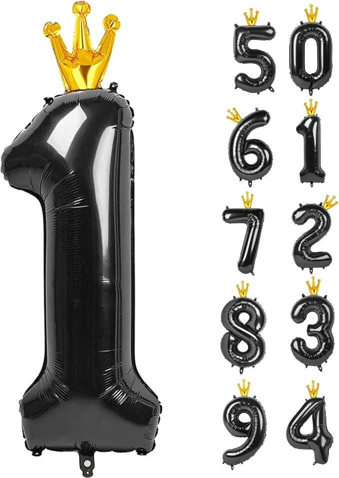 40 Inch Black 1 Balloon for First Birthday, Black One 1st Number Balloon Birthday Decorations for Girl Boy, 10th 21st, Giant Number 1 Balloon.