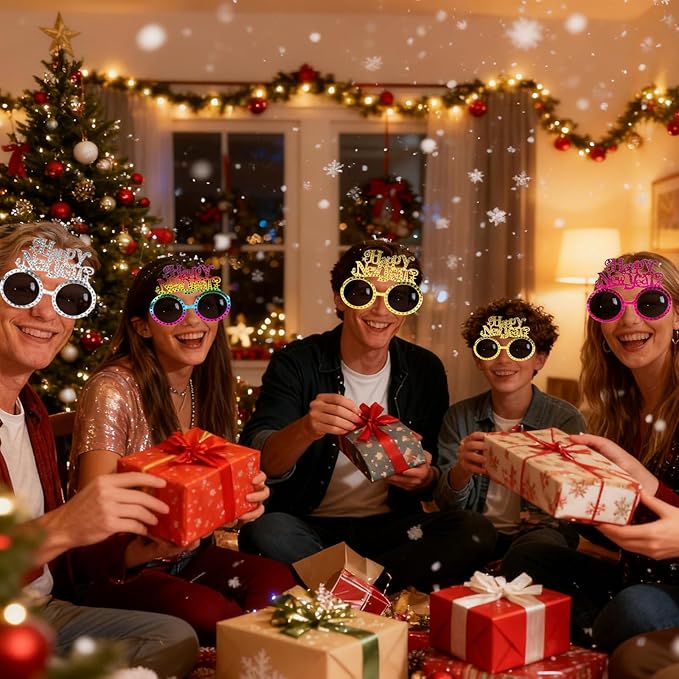 Happy New Year Eyeglasses 2026-8 Pack Party Supplies, Photo Booth Props for New Year's Eve Party Decor