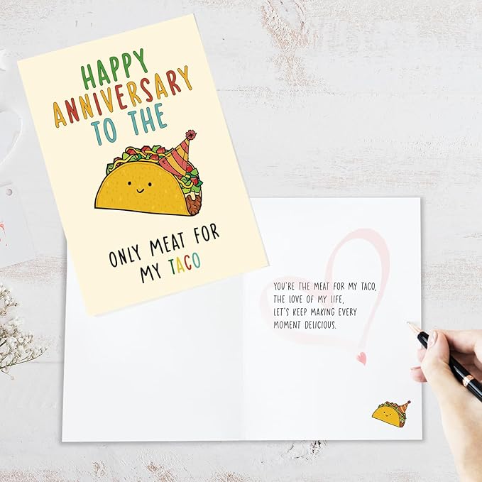 Cute Anniversary Card&Gift for Husband Boyfriend Fiance Men Him, Funny Wedding Anniversary Card from Wife Girlfriend Fiancee, Cool Taco Aday Gift for Partner Spouse