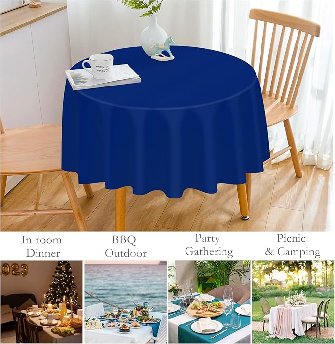 Mulbozy 12 Pack Navy Blue Round Tablecloth, 84 Inches Plastic Table Cover, Premium Disposable Round Party Tablecloth for Restaurant Dinners, Wedding, Grad Party, Baby Shower, Outdoor Camping