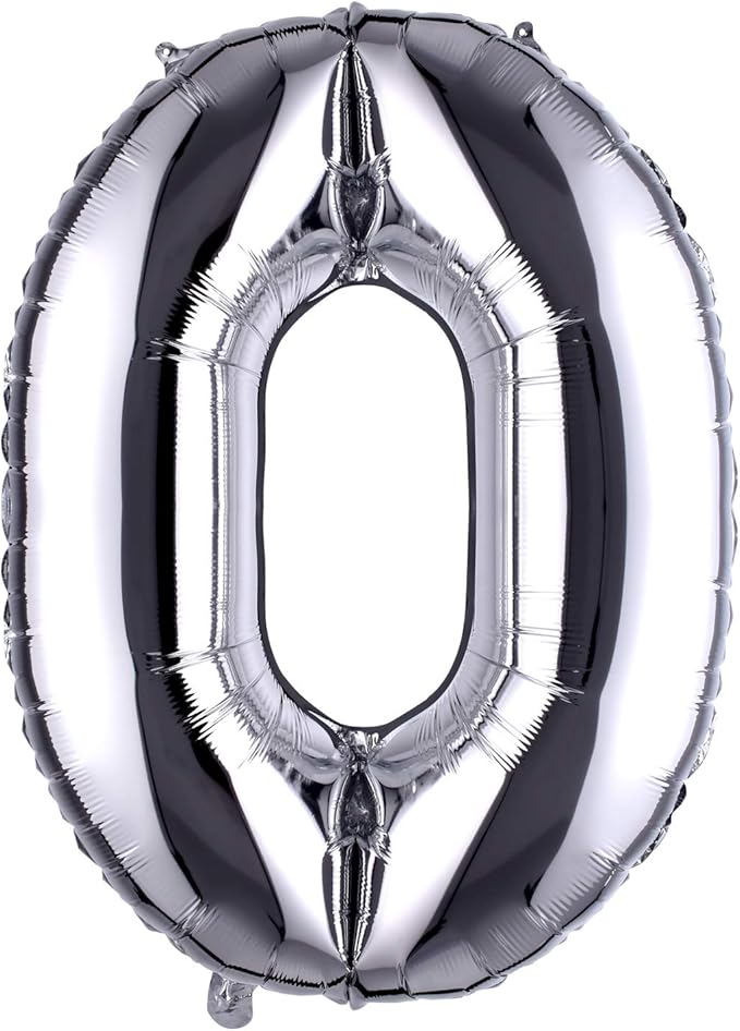 40 Inch Large Foil Helium Number Balloon Birthday Wedding Party 0-9 (Silver, 0)