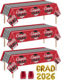 7-Pack Graduation Party Decorations Set, 3 Red Graduation Tablecloths 54x108in, 2026 and Grad Balloons, 2 Foil Fringe Curtains for High School College Graduation Party Photo Booth