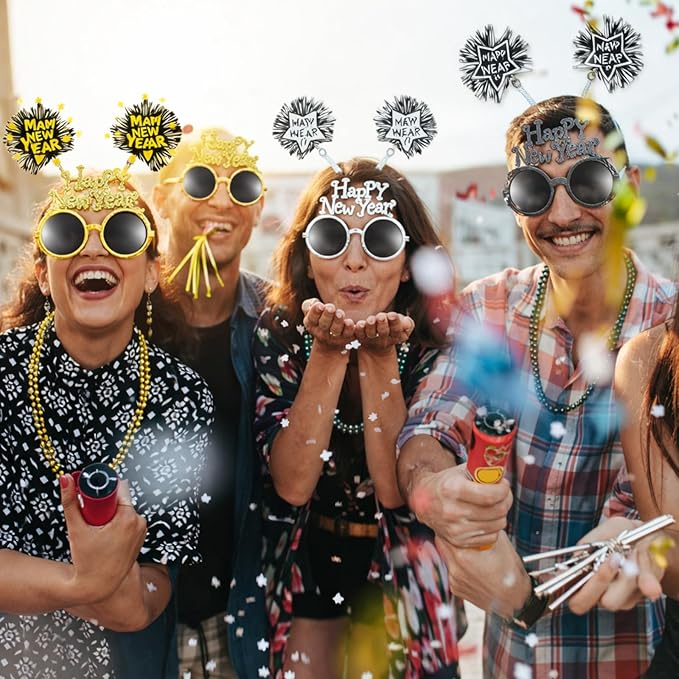 2026 New Years Eve Party Supplies for Guests Happy New Year Headbands Hats Noise Makers Glasses Necklace