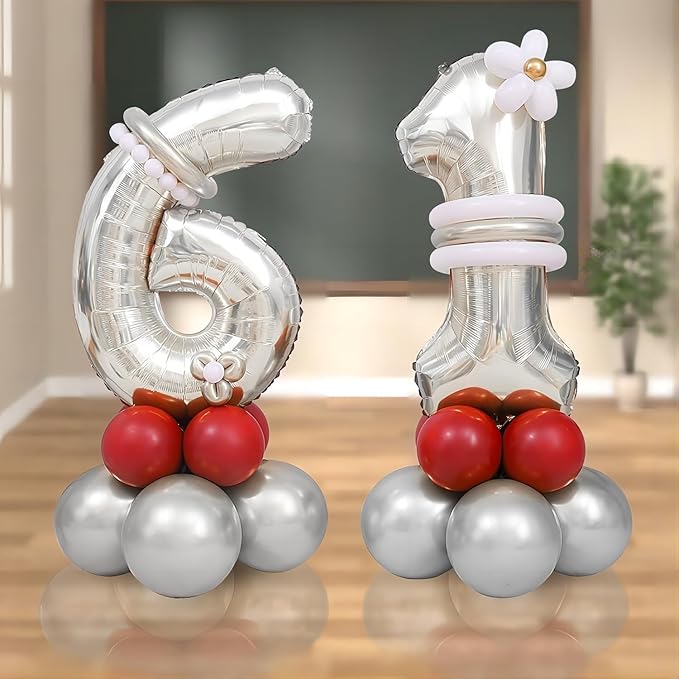 16 In Silver Large Numbers Balloons 0-9, Self Inflating Number 6 Balloons for Boys Girls, Big Silver Digit 6 Balloons for Women Men Birthday Party Anniversary Wedding Supplies Decorations