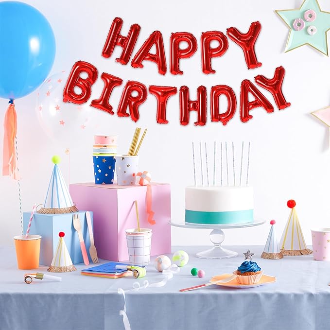 75pcs 16" Happy Birthday Balloon Banner, Red Balloons Letters, Personalized Mylar Foil Birthday Decorations includes 2 Sets A- Z, 1 set Number 0-9 "HAPPY BIRTHDAY" letters