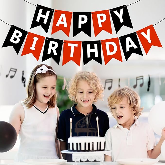 Happy Birthday Banner Sign, Birthday Garland Wall Door Hanging Banners Flag for Women Men Boys Girls Party Backdrop Decorations, Personalized Name Banner White Letters Black and Red