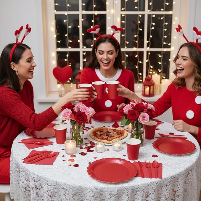 175 Pcs Red Plates and Napkins, 25 Guest Red Party Decorations Include Paper Plate and Napkins Cups Plastic Spoons Forks Knives for Birthday, Picnic, Graduation