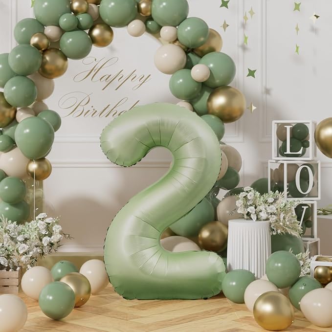 AULE 40 Inch Large 2 Balloon Numbers Sage Green, Big Foil Number Balloons, Giant Helium Happy Birthday Party Decorations for Man and Women, Huge Mylar Anniversary Party Supplies