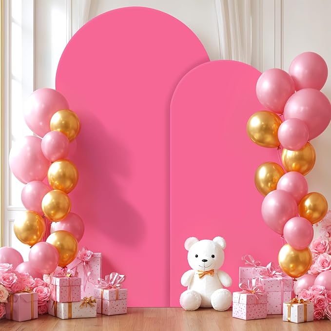 Hot Pink Arch Backdrop Covers - 6.6FT, 5FT Spandex Fitted Wedding Arch Stand Covers Round Top Chiara Arch Backdrop Cover for Valentines Wedding Birthday Party Decoration