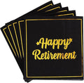 Vuzvuv 50 Pack Happy Retirement Cocktail Napkins - Disposable Paper Hand Napkins for Retirement Parties Farewell Gatherings Office Send-Off Party Decorations Table Decor (5" Folded 2 Ply - Black)