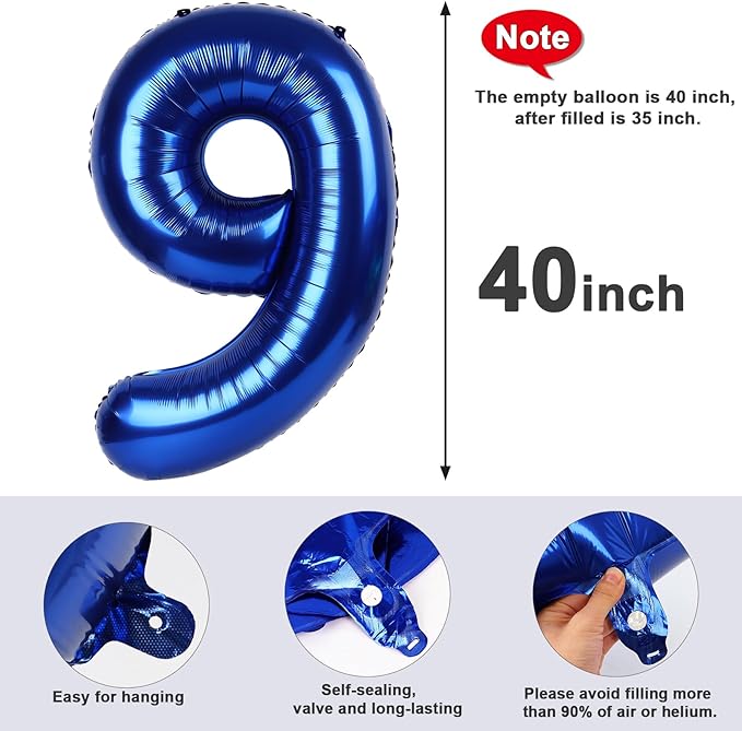 40 Inch Navy Blue Numbers 9 Balloon, Balloons Decorations for 9 19 90 Birthday Party, Engagement, Wedding, Graduations, Photo Shoot Supplies