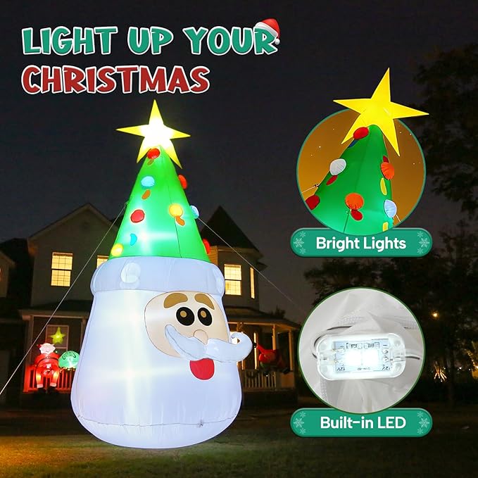 JOYHALO 13FT Inflatable Christmas Tree with Santa Face, Christmas Inflatables Outdoor Decoration Santa Christmas Tree with Bright LED Lights, Christmass Blow Up for Indoor, Yard, Lawn, Party Decor