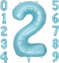 40 Inch Light Blue Number Balloon 2, Large Baby Blue Number 2 Balloons for Birthday Party Decorations, Blue Foil Mylar Birthday Balloons
