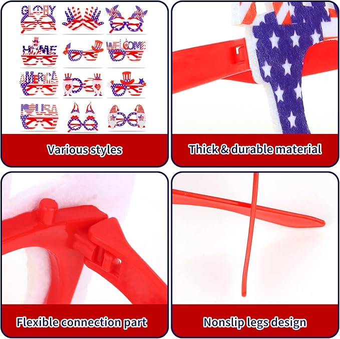 Wecoe 12pcs Independence Day Eyeglasses Eyewear Memorial Day Patriotic Celebrations Party Favors Supplies Decorations