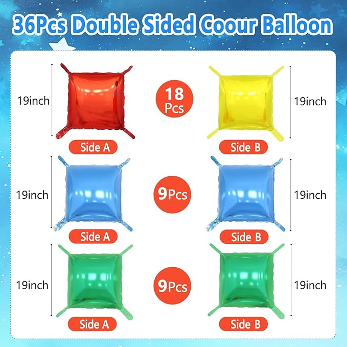 Red Yellow Blue and Green Square Foil Balloon Wall, 19'' Double Sided Foil Balloons Backdrop Tunnel Arch Kit for Anniversary Bachelorette Bridal Baby Shower Birthday Party Background Decor