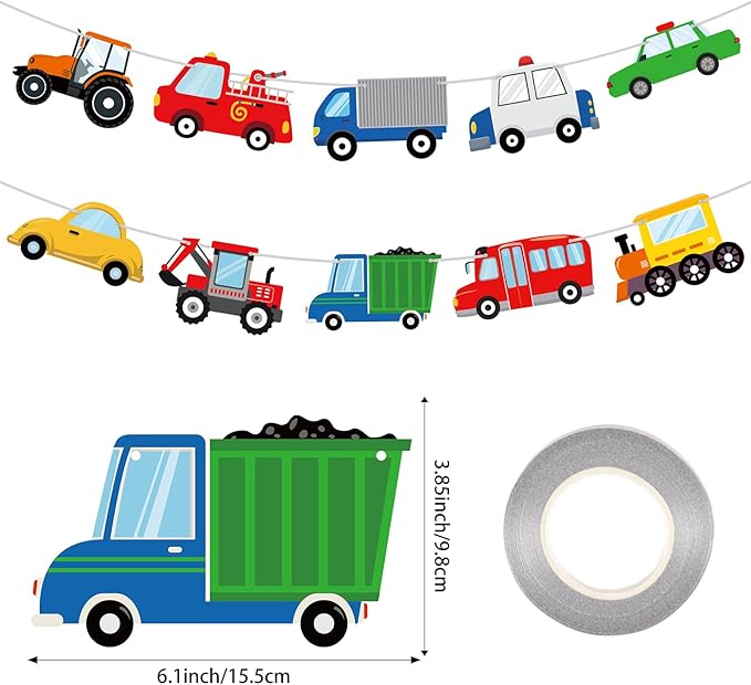 Hooqict Happy Birthday Banner Transportation Birthday Decorations Car Train Truck Bus Excavator Traffic Party Banner Garland Sign for Kids Boys 1st 2nd 3rd Transportation Vehicle Theme Birthday Party Supplies