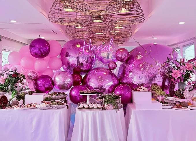 12Pcs Hot Pink and Pink Round Balloons Foil, 22" 18" 15" 10" 4D Round Ball Balloon, Big Hot Pink Metallic Balloons for Valentines Wedding Anniversary Bridal Shower Prom Birthday Decorations Supplies