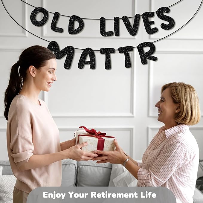 GAGAKU Pre-Strung Old Lifes Matter Banner - Retirement Party Decorations 80th 70th 60th 50t for Men Women Ready to Hang Senior Citizen Awareness Flag Indoor/Outdoor