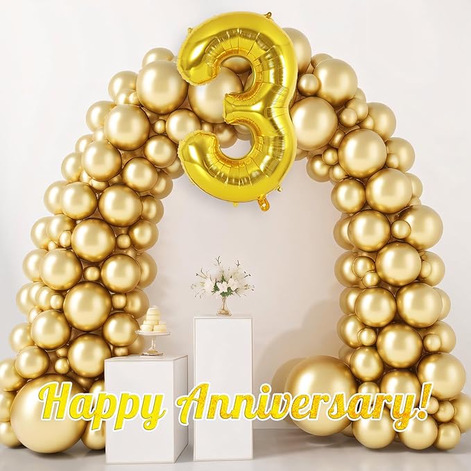 Gold Number 3 Balloon 40 Inch, Big Large Foil Helium Number Balloons, Giant Mylar Number 3 Balloons for 3 Year Old Birthday Party Decorations Supplies Anniversary