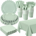 176 PCS Sage Green Party Decorations Includes Plates, Napkins, Cups, Cutlery, Tablecloth for Wedding Bridal Shower Birthday Baby Shower Party Decorations, Serves 25