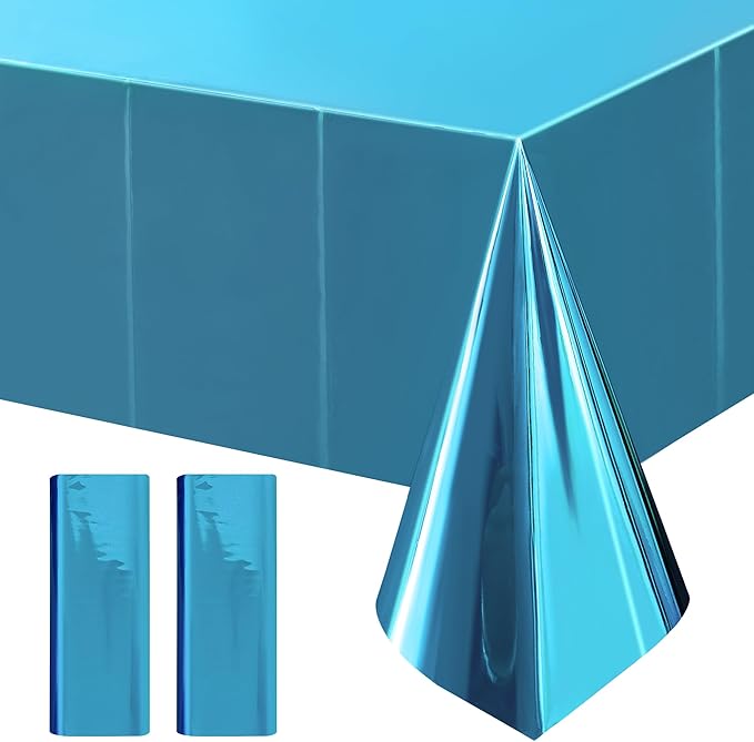 2 Pcs Lake Blue Foil Tablecloth 54 * 72inch Plastic Wedding Birthday Winter Party Turquoise Table Cloths Disposable Waterproof Aqua Table Cover for Graduation Anniversary Party Supplies