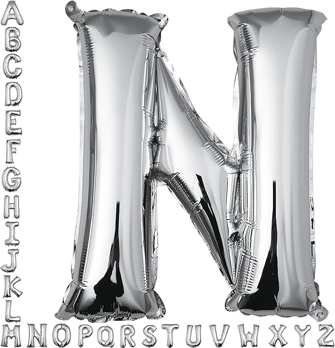40 inch Silver Letter N Balloon, Big Size Alphabet Foil Mylar Helium Balloons for Birthday Party Celebration Wedding Anniversary Baby Shower Decorations Supplies Alphabet N