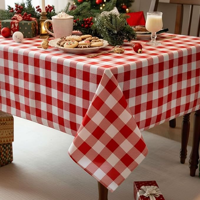 Oigco Red and White Checkered Tablecloths - 3 Pack 54" × 108" Rectangle Disposable Plastic Red Gingham Tablecloth, Picnic Table Cover for Party, Wedding, Birthday Christmas Decor