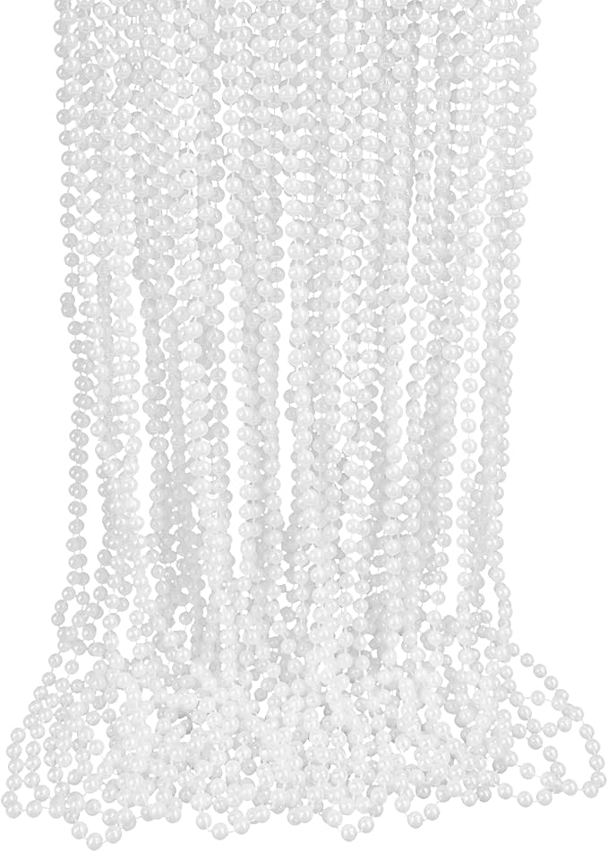 HOOSUN 30 Pack Mardi Gras Beads Necklaces Bulk, Mardi Gras Accessories for Party Favors,White Decoration St Patricks Day Necklace Party Supplies Mardi Gras Decor For Party, School Event,Home