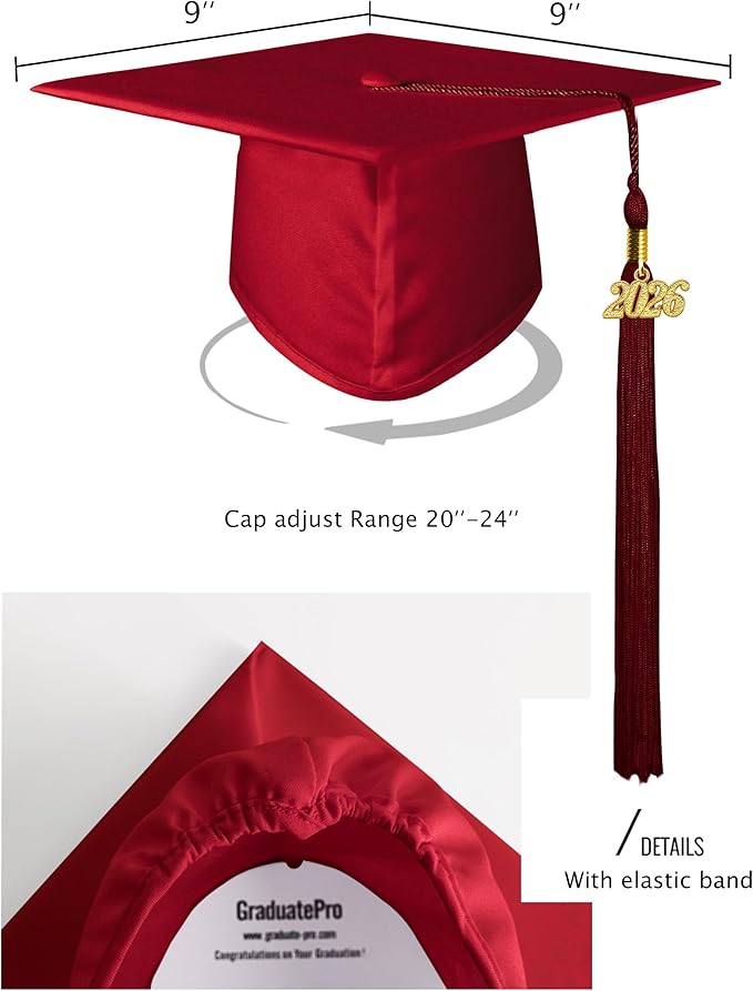 GraduatePro Matte Graduation Cap and Gown Class of 2026 Set Bulk with Tassel for High School & College 12 Colors