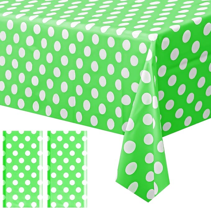 2 Pieces Lime Green Polka Dot Rectangle Tablecloth - 54x72“ Decorative & Stain Resistant Table Cloth with Polka Dot Pattern, Table Cover for Dining Table, Buffet, Wedding, Camping, Party & Wedding