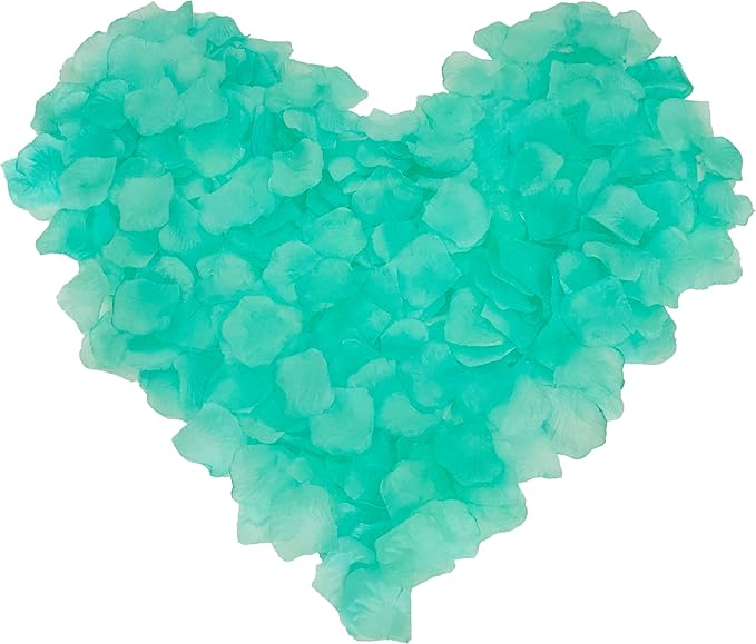 1000 Pcs Pre-Separated Artificial Aqua Splash Rose Petals for Romantic Night,Fake Flower Petals for Flower Girl,Silk Rose Petals for Valentine Day,Party,Romantic Decorations(Tiffany Blue)
